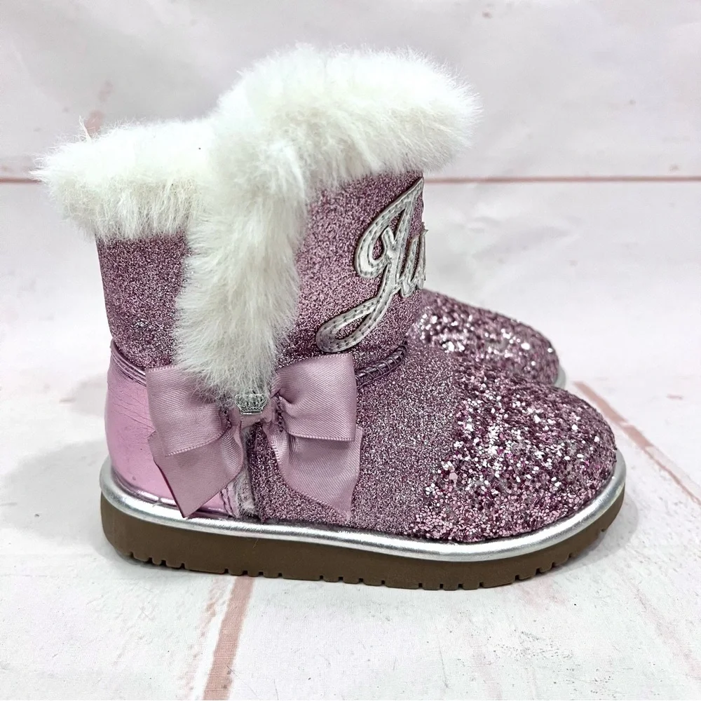 Juicy Couture Girls Lil Banning Glitter Rose Pink Faux Fur Lined Winter Boots